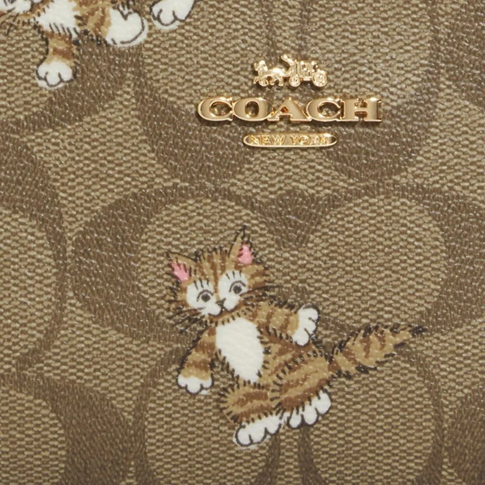 Coach Snap Wallet In Signature Canvas With Dancing Kitten Print_4